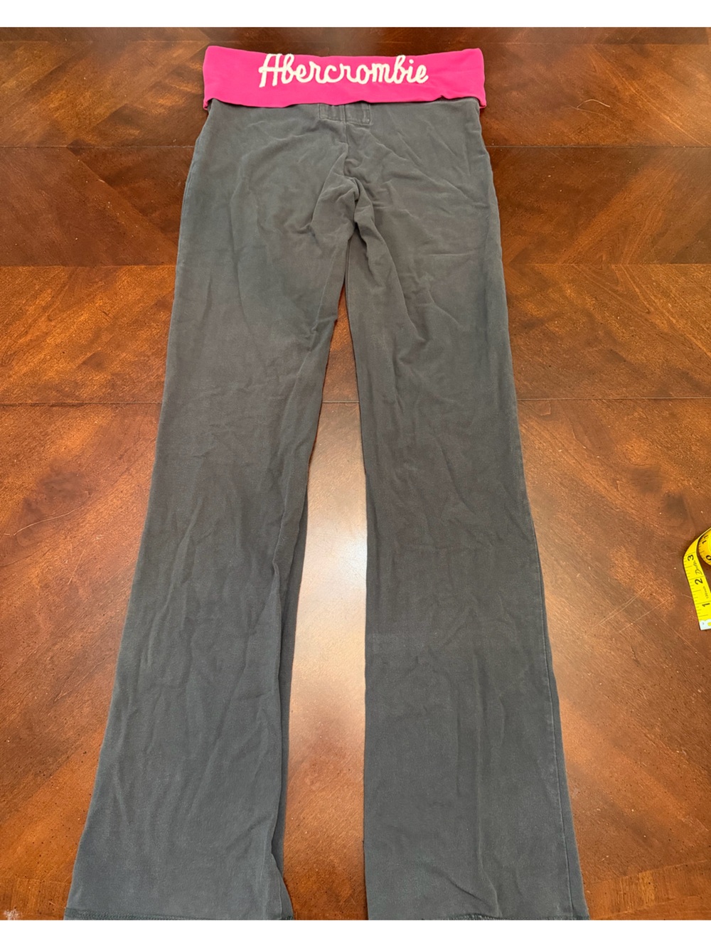 Abercrombie & Fitch Y2K Vintage Bright Pink Fold-Over Waistband Gray Yoga Pants - Picture 6 of 6